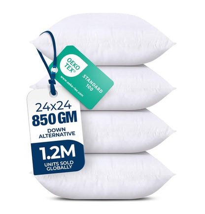 Utopia Bedding Throw Pillows (Set of 4, White) – 24 x 24 Inches Down Alternative Pillows for Bed, Sofa, and Couch - Fluffy Decorative Stuffer Pillow for Indoors & Outdoors