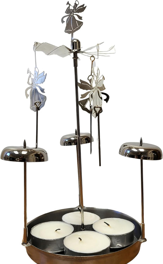 Spinning Angels Tealight Candle Spinner - Swedish Scandinavian Design with Bell Chimes | 8" Height