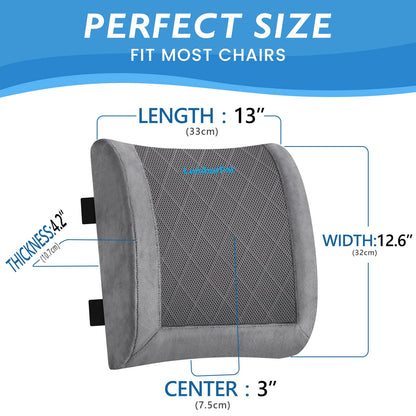 LumbarPal Lumbar Support Pillow for Office Chair Back Support Lumbar Pillow for Car, Gaming, Office Chair - Improve Sitting Posture & Back Pain Relief, Memory Foam, Adjustable Straps, Fluffy Grey