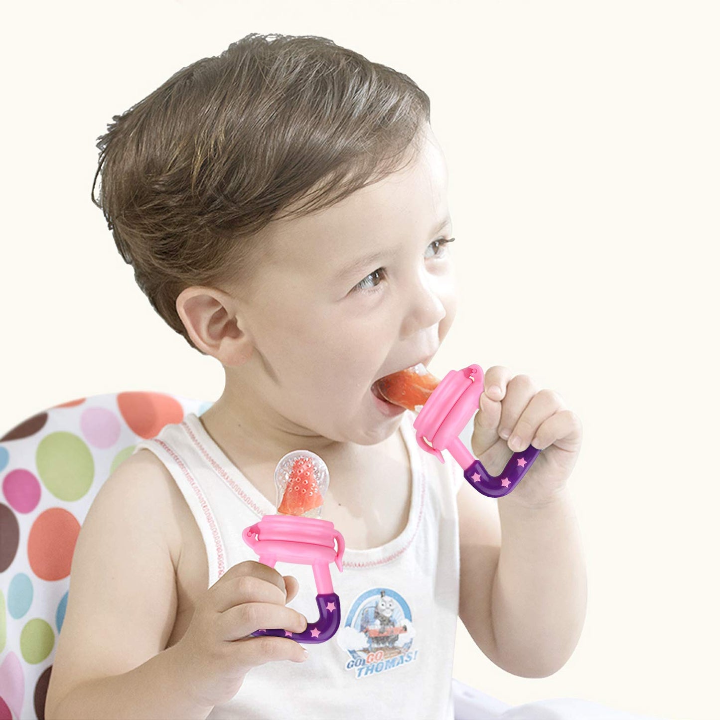 Mluchee Baby Food Feeder - 3 Pack Silicone Fruit Pacifiers for Teething - Reusable Pouches in Pink