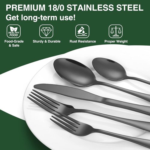 AIVIKI 60-Piece Stainless Steel Flatware Set - Elegant Black Silverware for 12 | Includes Knife, Fork, Spoon & Organizer