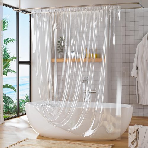Titanker Clear Shower Curtain Liner, Premium PEVA Shower Liner Heavy Duty Waterproof Shower Curtains for Bathroom with Big Stones and Grommets, 72x72 Inches