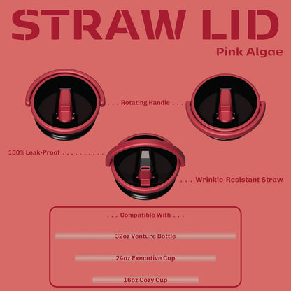 Zylo 40oz Stainless Steel Water Bottle - Leak-Proof Straw Lid & Open Handle - Insulated, BPA-Free, Pink Algae
