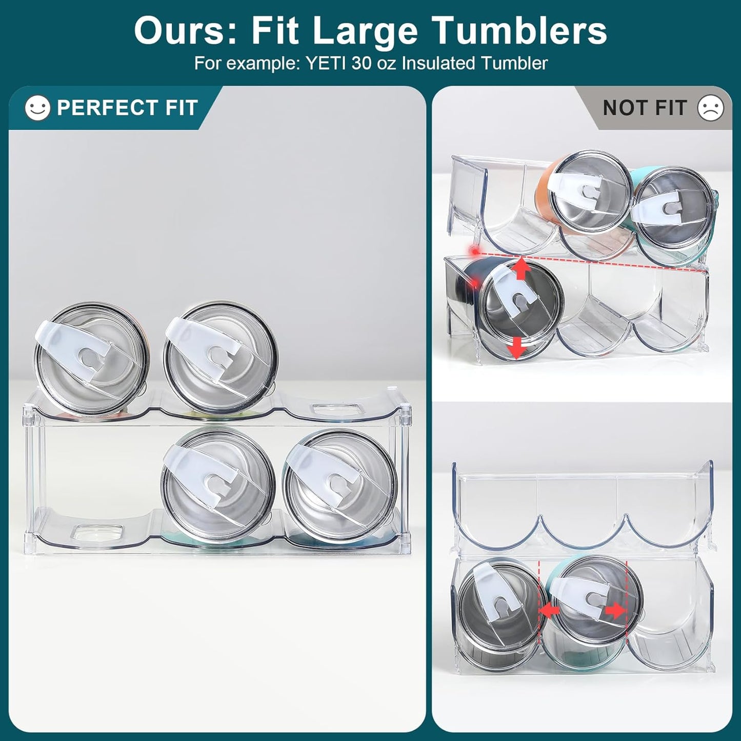 Skiennix Stackable Water Bottle Organizer - Large Compartment for Stanley Tumblers | Clear 2-Tier Rack Holds 6 Bottles