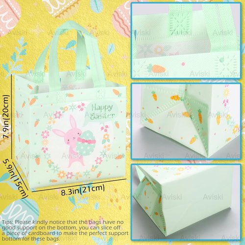 Aviski 6PCS Happy Easter Egg Hunt Bags Bunny Carrot Chick Egg Gift Bag with Handles, Easter Treat Bags, Non-Woven Gifts Wrapping, Spring Party Supplies