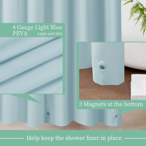 Mrs Awesome Light Blue Shower Curtain Liner with 3 Magnets, 72x72 Premium Flexible Sturdy Plastic Shower Curtain for Bathroom Lightweight & Waterproof, Light Blue