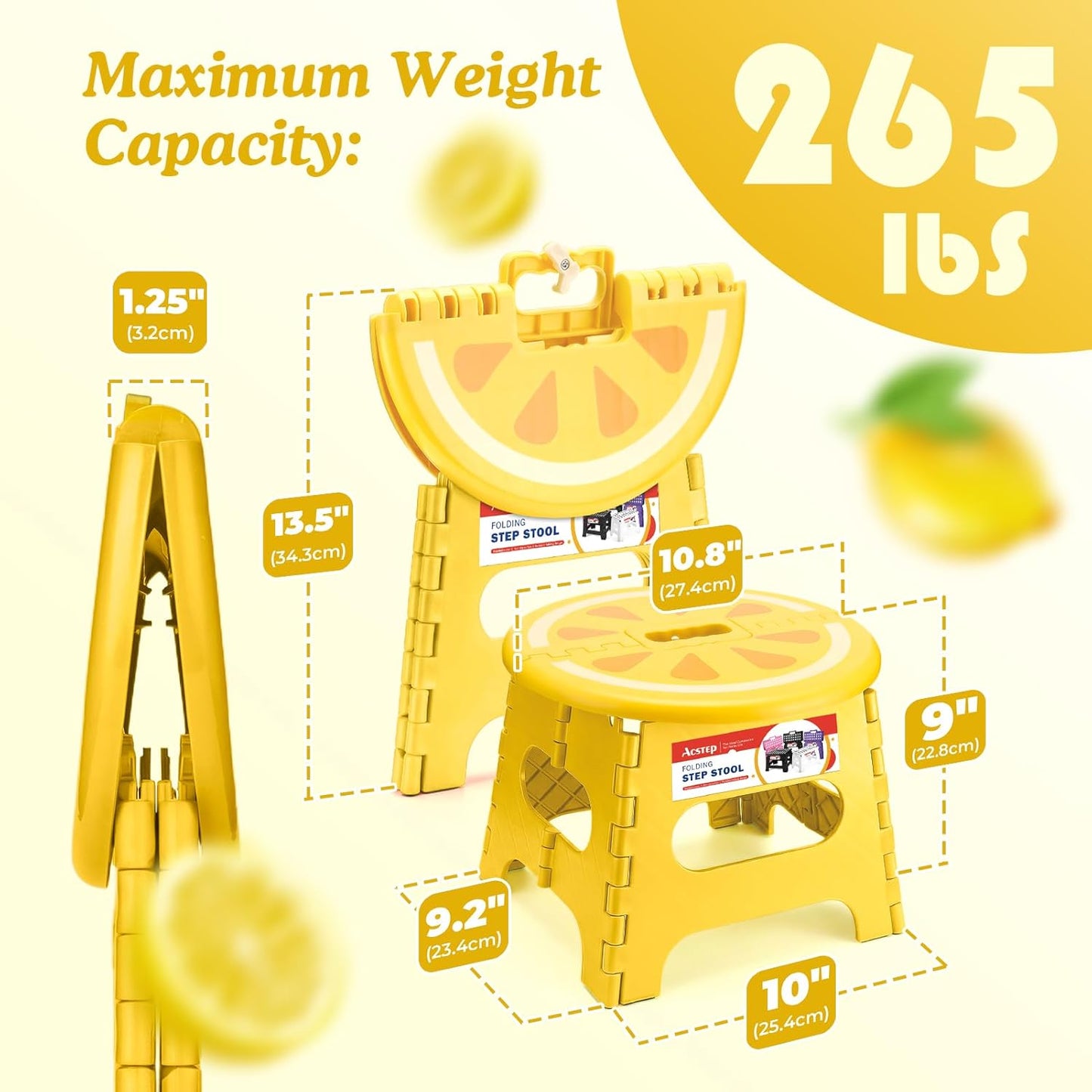 ACSTEP Folding Step Stool - Sturdy 9-Inch Collapsible Design | Supports Up to 265 lbs - Lemon Yellow