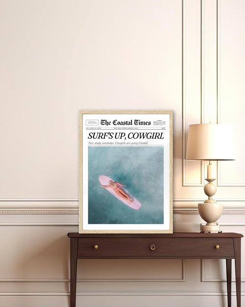 iHery Coastal Cowgirl Wall Art Decor - Natural Oak Framed Canvas, 12x16in Retro Design for Bedroom & Living Room