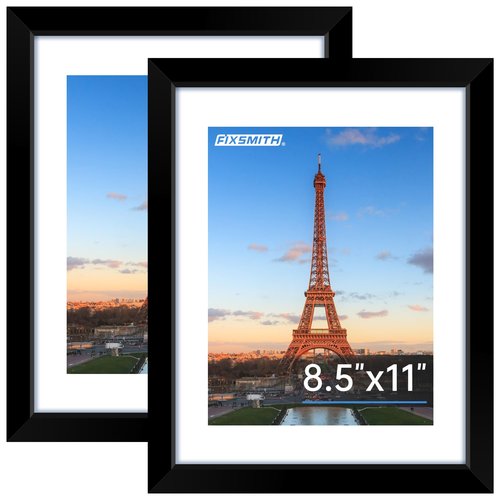 FIXSMITH 8.5x11 Picture Frame, Black Photo Frame with HD Plexiglass, Display Pictures 6x8 with Mat or 8.5x11 Without Mat, Picture Frames Collage for Tabletop or Wall Display, 2 Pack
