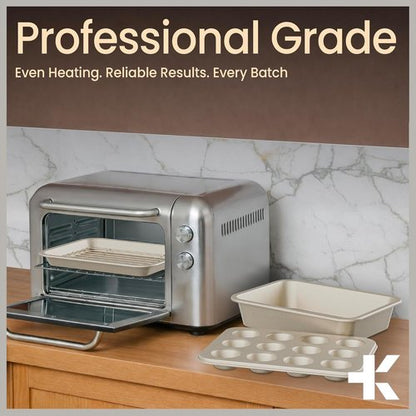 Bakken Nonstick Carbon Steel Bakeware Set - 4-Piece Space-Saving & Dishwasher Safe | White Marble, Oven Safe Up To 450°F