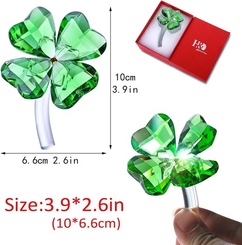 HDCRYSTALGIFTS Crystal Flower Dreams - 4'' Four Leaf Clover Figurine | Green Glass Lucky Ornament for Home Decor
