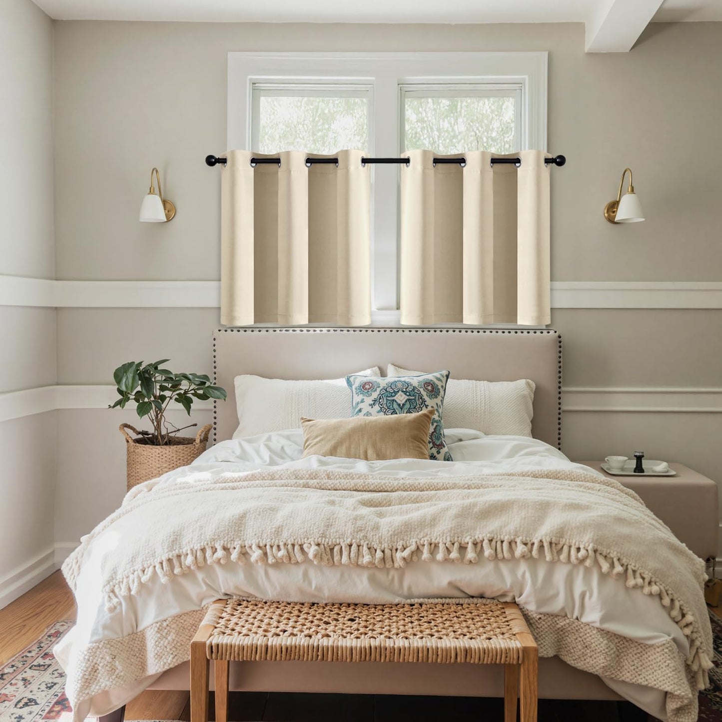 MIULEE Short Curtains - Cream Beige Blackout Thermal Insulated Drapes for Kitchen & Bathroom | 40" x 36" (2 Panels)