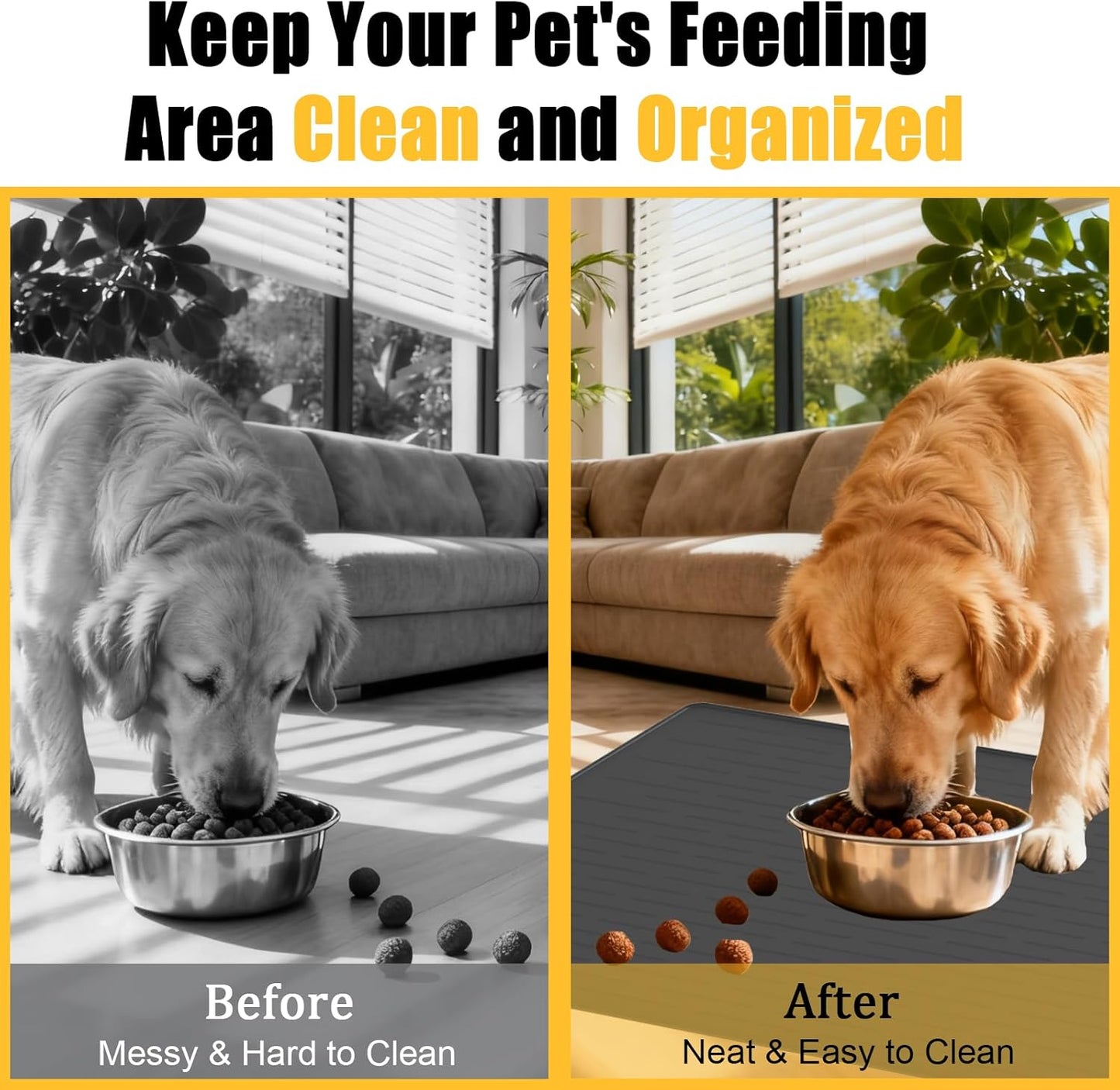 Skiennix 1.5MM Thick Dog Food Mat - Waterproof Silicone Pet Feeding Mat, 40"x30", Dark Gray