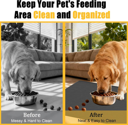Skiennix 1.5MM Thick Dog Food Mat - Waterproof Silicone Pet Feeding Mat, 40"x30", Dark Gray