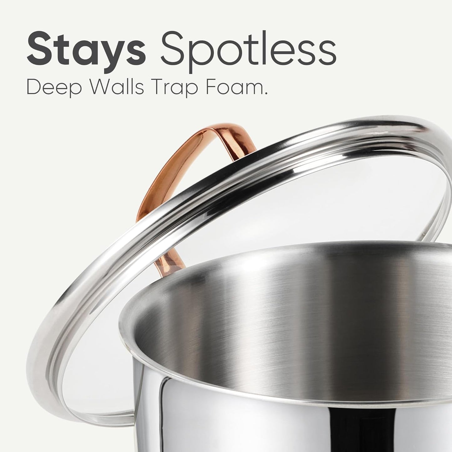 CAROTE 6 Qt Tri-Ply Stainless Steel Stockpot - Non-Toxic Soup Pot with Lid | Even Heating, Oven Safe, Induction Compatible, Silver