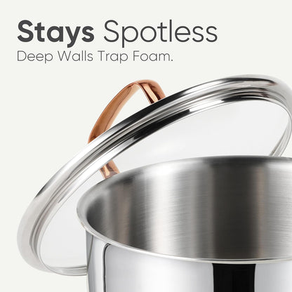 CAROTE 6 Qt Tri-Ply Stainless Steel Stockpot - Non-Toxic Soup Pot with Lid | Even Heating, Oven Safe, Induction Compatible, Silver
