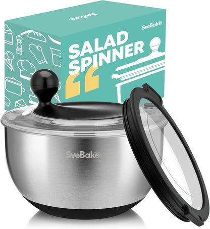 Skiennix Stainless Steel Salad Spinner - 4-in-1 Multi-Functional Lettuce Washer | 5.3 Qt, BPA-Free, Easy Clean