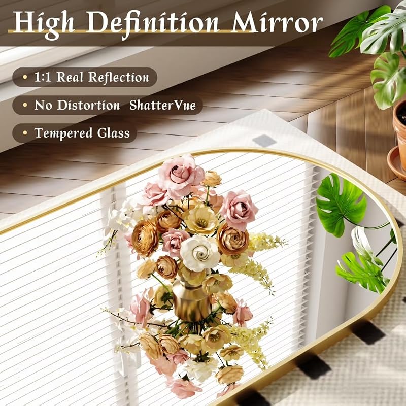 Full-Length Arched Floor Mirror with Gold Frame – 71 x 26 in Freestanding Dressing Mirror