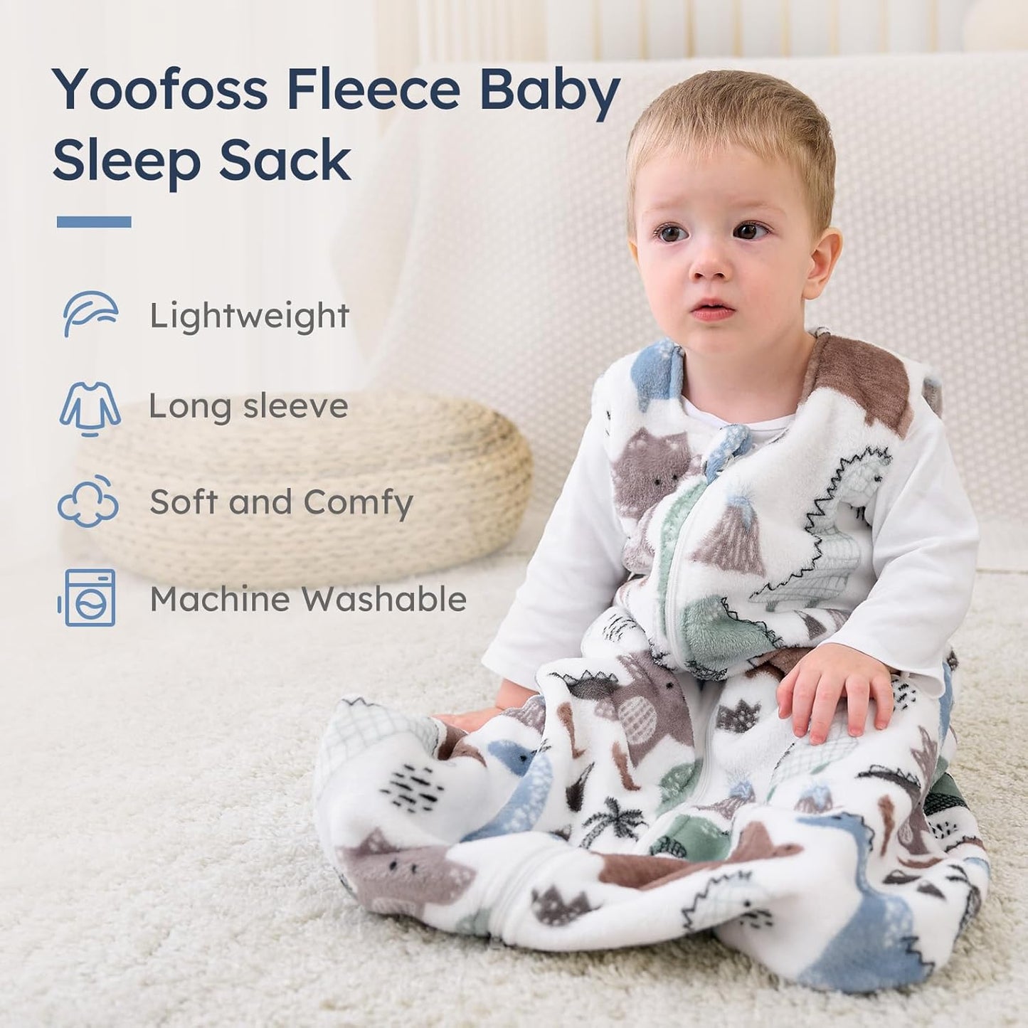 Yoofoss Baby Sleep Sack - 1.5 Tog Fleece Wearable Blanket with 2-Way Zipper | 0-6 Months, Soft & Warm