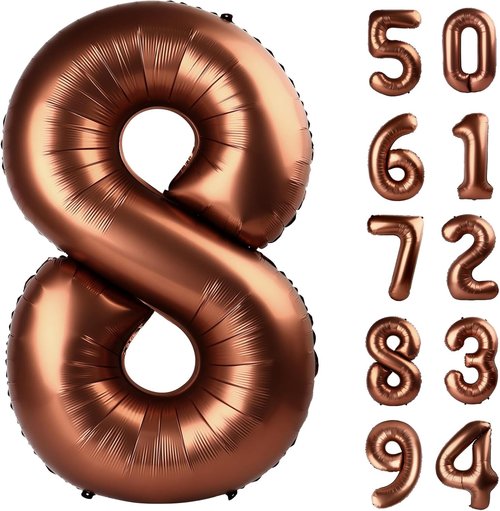 Coffee Brown Number 8 Balloon - 40 Inch Dark Brown Birthday Decoration for Boys & Girls
