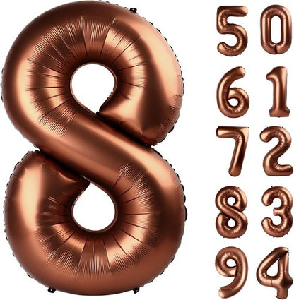 Coffee Brown Number 8 Balloon - 40 Inch Dark Brown Birthday Decoration for Boys & Girls