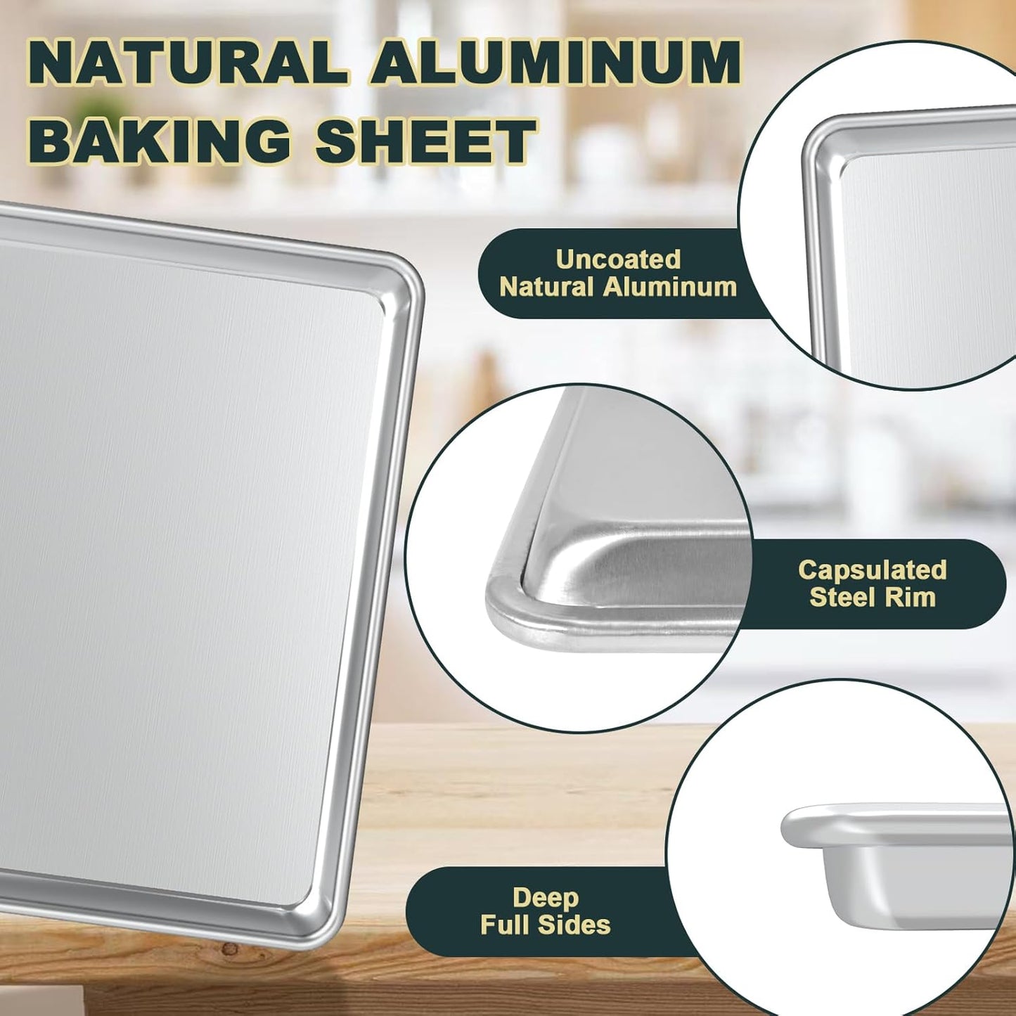 Wildone Baking Sheet Set - Commercial Quality Nonstick Aluminum Pans with Cooling Racks | Heavy Duty Half Sheet Size