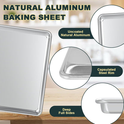 Wildone Baking Sheet Set - Commercial Quality Nonstick Aluminum Pans with Cooling Racks | Heavy Duty Half Sheet Size