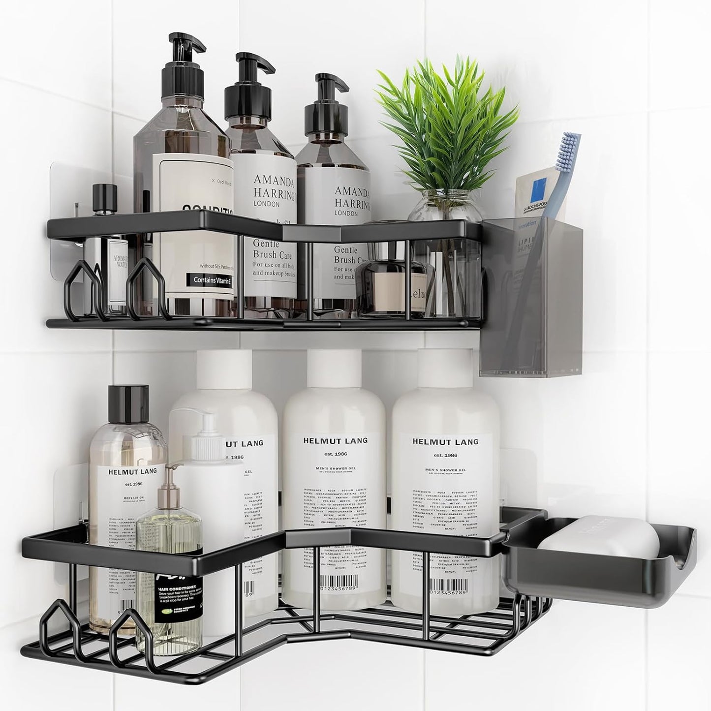 Skiennix Adhesive Shower Caddy - 4 Pack Corner Bath Organizer | Rustproof Stainless Steel, No Drilling