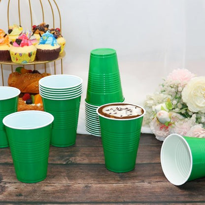 BONSINY 200 Count Green Plastic Cups for Graduation Party - Green Disposable Cups for Birthday Picnics World Cup Decorations (16 oz)
