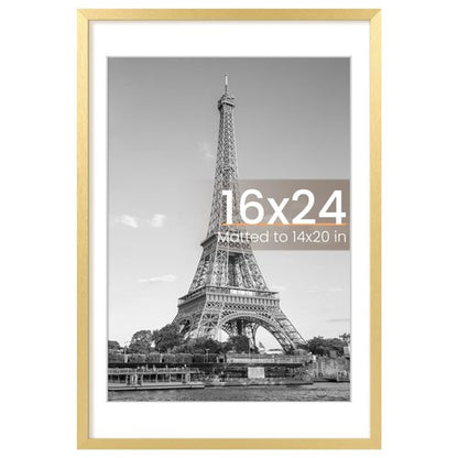 upsimples 16x24 Picture Frame, Display Pictures 14x20 with Mat or 16 x 24 Without, Wall Hanging Poster Frames, Gold, 1 Pack