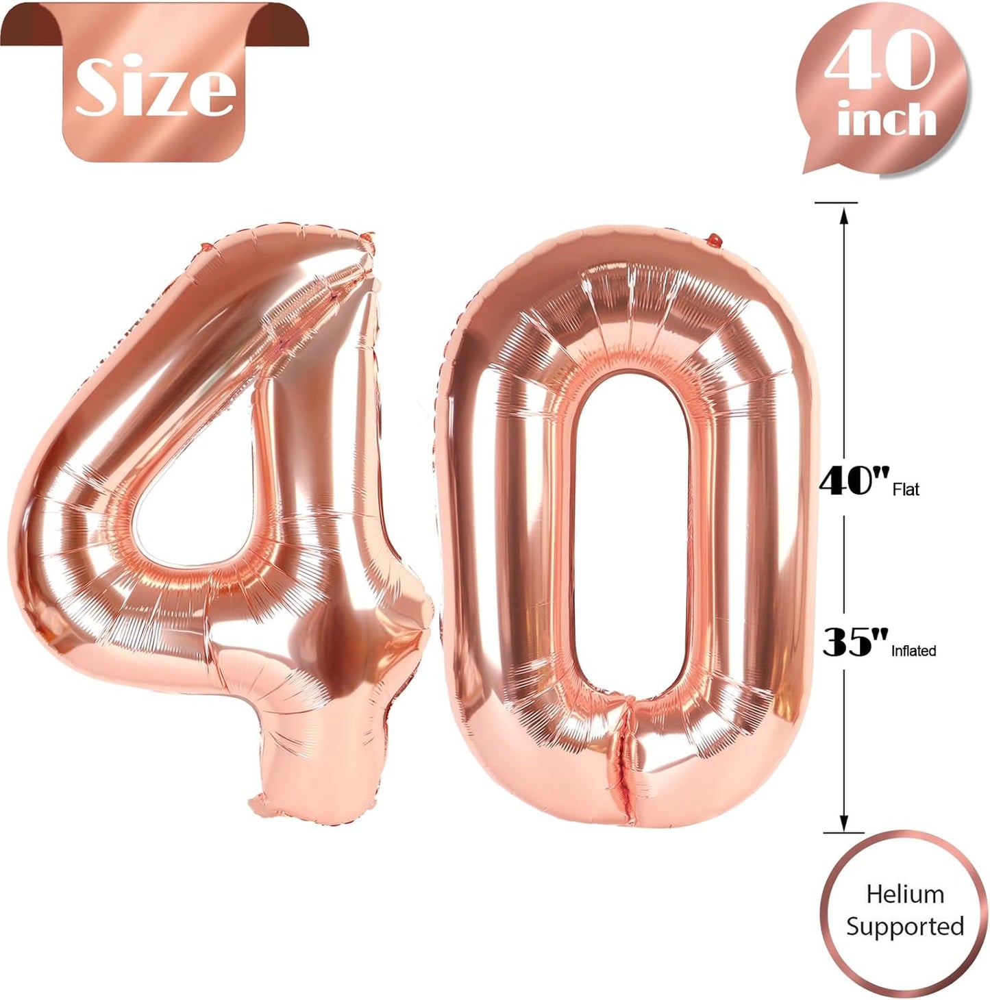 Rose Gold Number 40 Balloon - 40-Inch 40th Birthday Decoration for Men & Women | Elegant Party Supplies