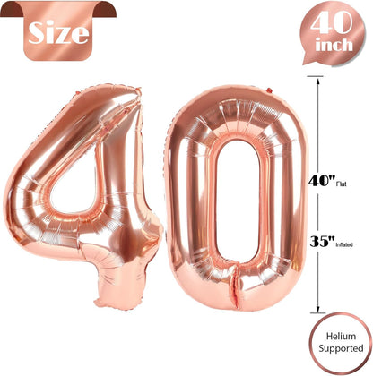 Rose Gold Number 40 Balloon - 40-Inch 40th Birthday Decoration for Men & Women | Elegant Party Supplies