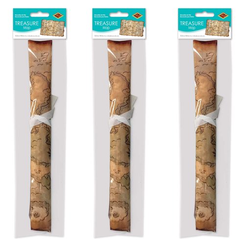 Beistle Plastic Pirate Treasure Map 3 Piece Party Accessories Game Favors Birthday Decorations