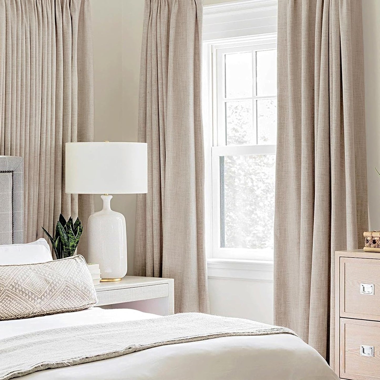 MIULEE Blackout Curtains - 100% Thermal Insulated Linen Texture Drapes | Natural Beige, 42 x 90 (2 Panels)