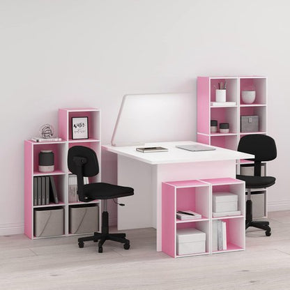 Furinno PASIR 4-Tier Modern Bookshelf - Easy Assembly Open Shelves Bookcase | Pink/White, 9 x 12 x 42 Inches