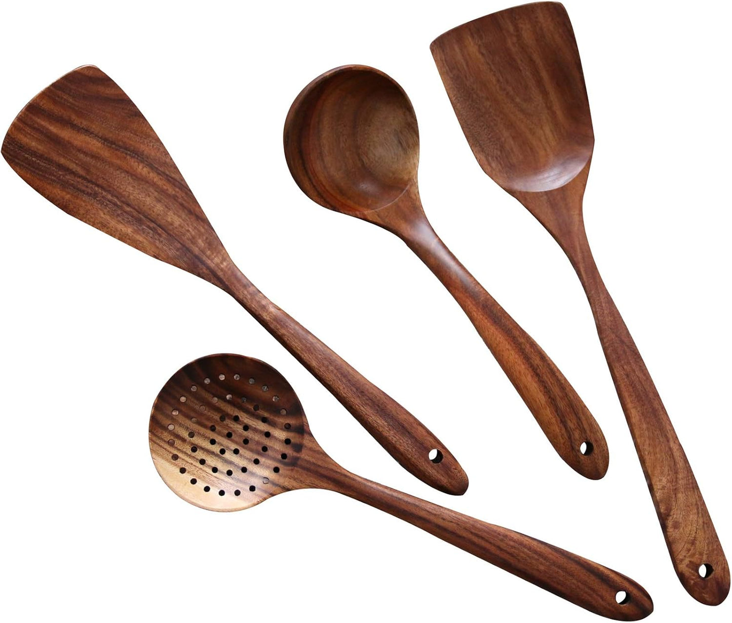 Skiennix Wooden Spoons Set - 4-Piece Luxury Natural Teak Utensils for Nonstick Cookware | Ideal Gift for Home Chefs
