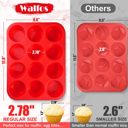 Walfos Silicone Muffin Pan - Non-Stick 12-Cup Silicone Bakeware | BPA Free & Dishwasher Safe
