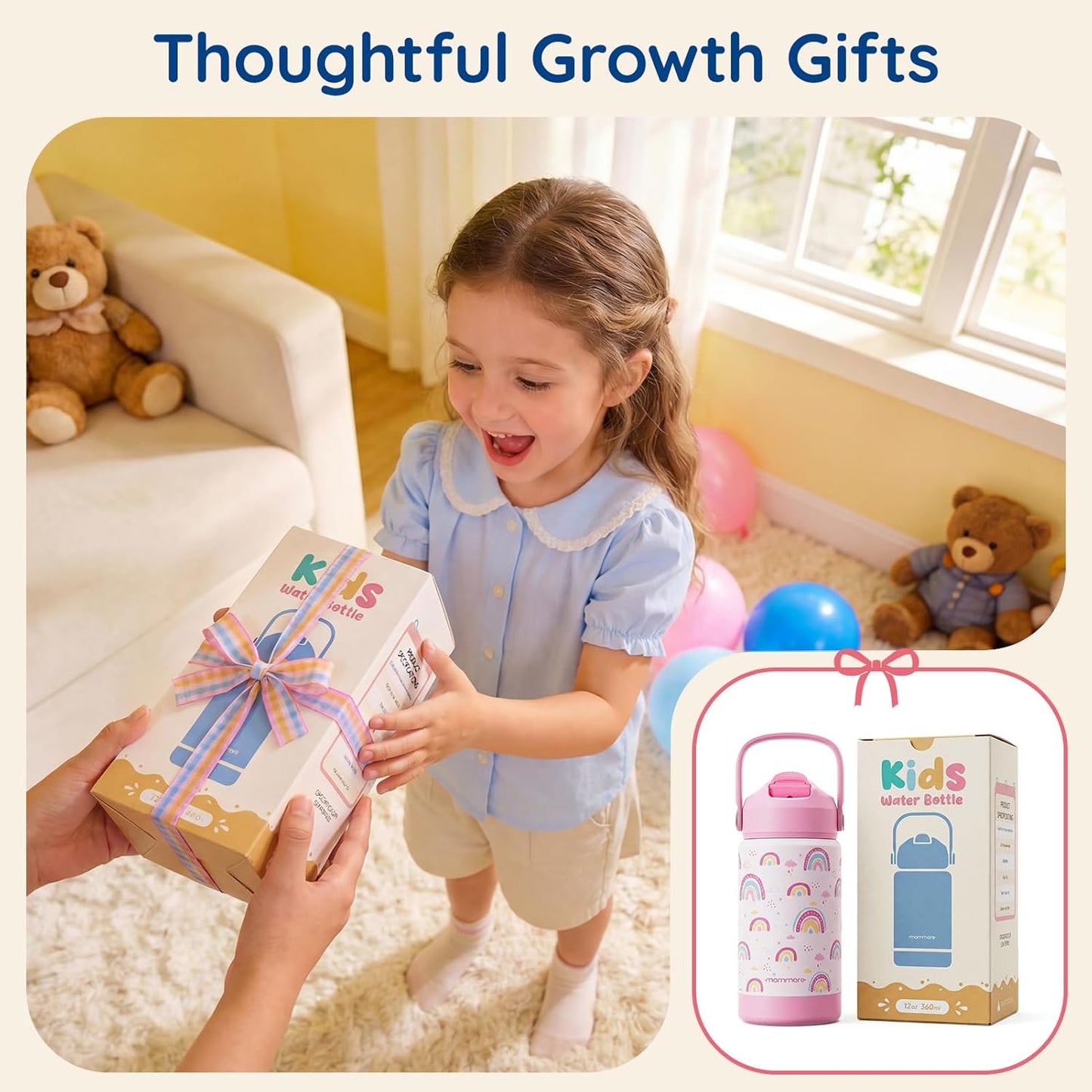 Mommore Kids Water Bottle - 12 Oz Insulated Stainless Steel, Leakproof & BPA-Free, Unicorn Design