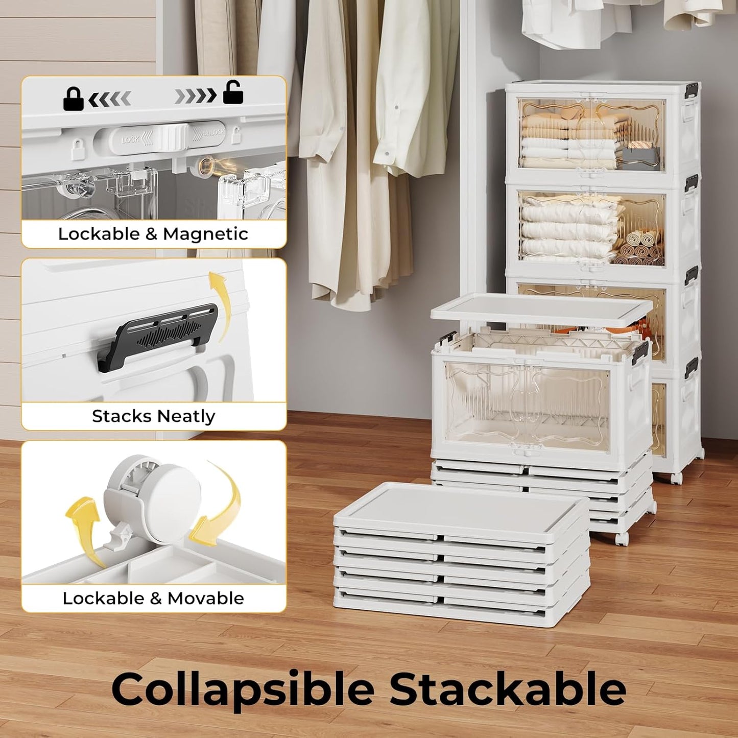 OlarHike 23QT Stackable Storage Bins - Lockable Plastic Containers with Lid & Wheels | 4-Pack for Home Organization