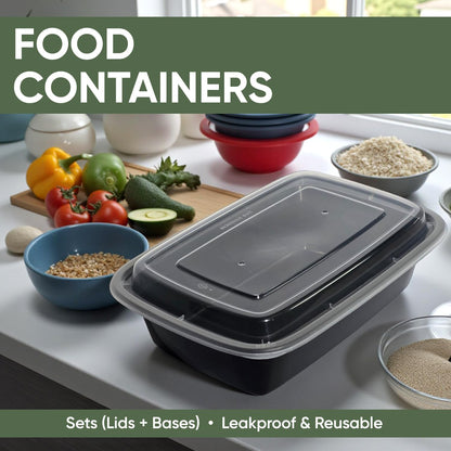 Skiennix 38 oz Meal Prep Containers - 50 Pack Reusable, BPA-Free, Leakproof & Stackable | Microwave & Dishwasher Safe