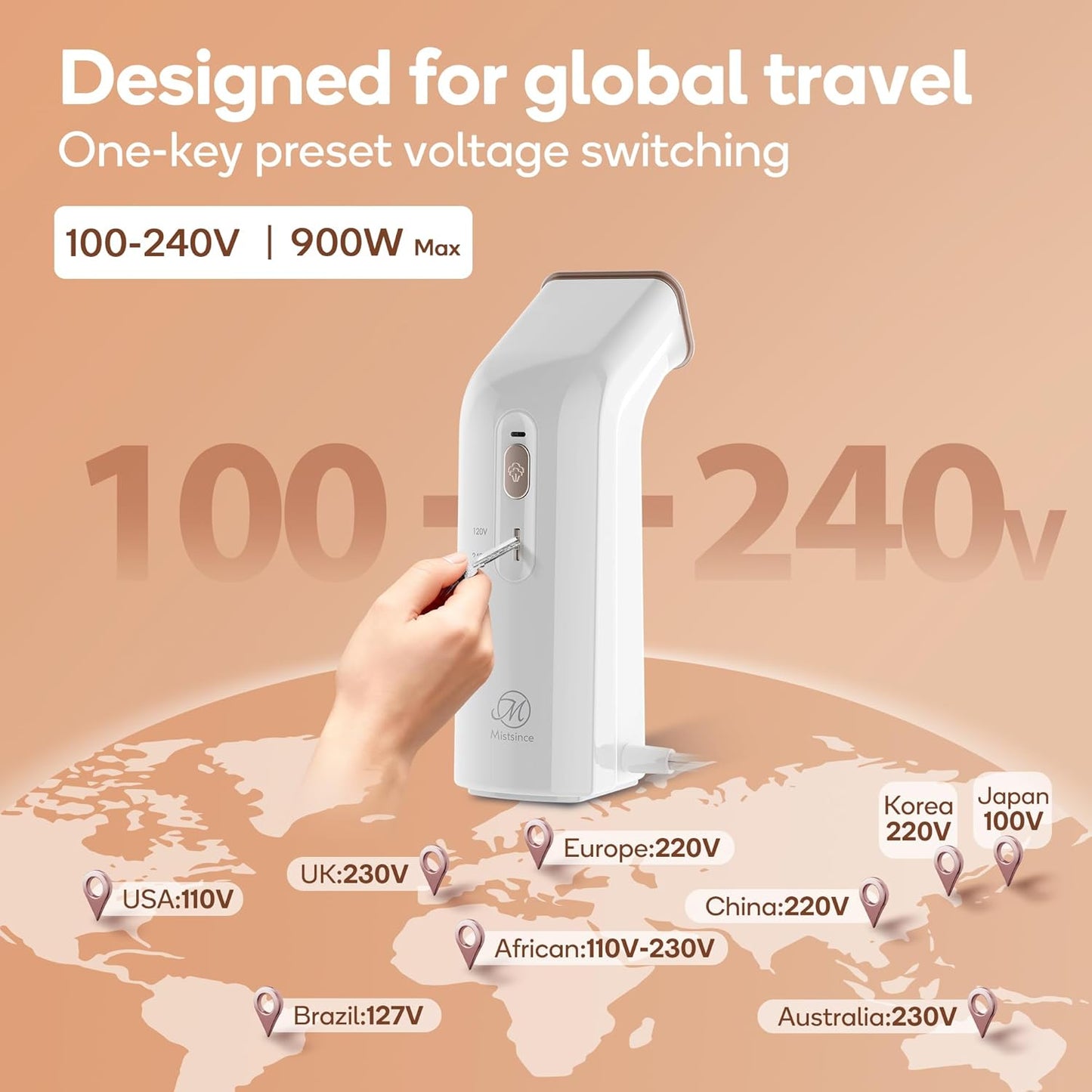 Skiennix Mini Travel Steamer - Dual Voltage 110-240V, 170ml Tank, Lightweight & Portable Wrinkle Remover