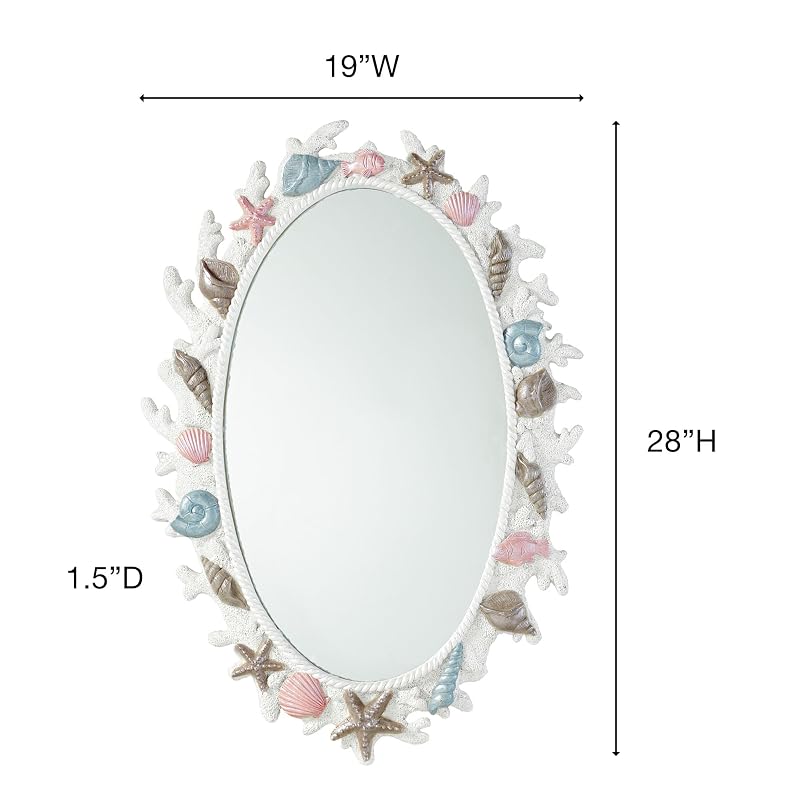 Shimmering Ocean Coral Reef Wall Mirror, 19x28 in Oval Coastal Decor