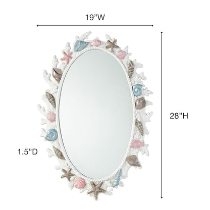 Shimmering Ocean Coral Reef Wall Mirror, 19x28 in Oval Coastal Decor