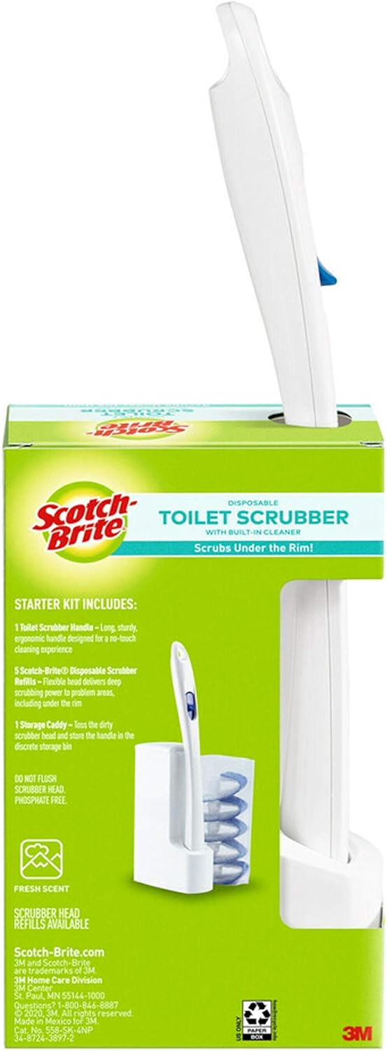 Scotch-Brite Toilet Scrubber Starter Kit - Disposable Refills with Bleach Alternative | Includes Handle & Caddy