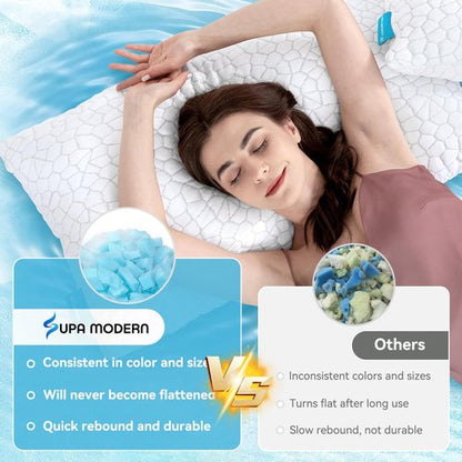 Cooling Pillow Queen Size Set of 2, Adjustable Shredded Memory Foam Pillows, Luxury Bed Pillows for Sleeping 2 Pack,Soft Yet Supportive Firm Pillow for Side,Back,Stomach Sleepers,Gifts for Hot Sleeper