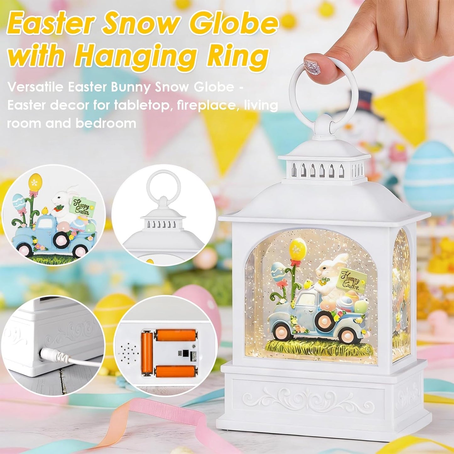 Regine Switzerland Easter Snow Globe - Glitter Bunny Spring Decor | 6-Hour Timer, 6-Inch Size