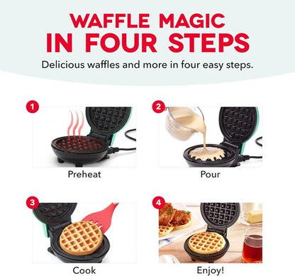Dash Mini Waffle Maker | Compact Electric Iron for Creative Treats - Easy-to-Clean PTFE Nonstick - Pink