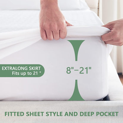 Premium Waterproof Mattress Protector - Twin XL Size, Breathable Cooling Bed Cover, Soft & Noiseless, Fits 8''-21'' Deep Pocket | White