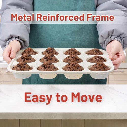 CAKETIME Silicone Muffin Pan - Non-Stick 12-Cup Design with Metal Reinforced Frame | Easy Oven Use