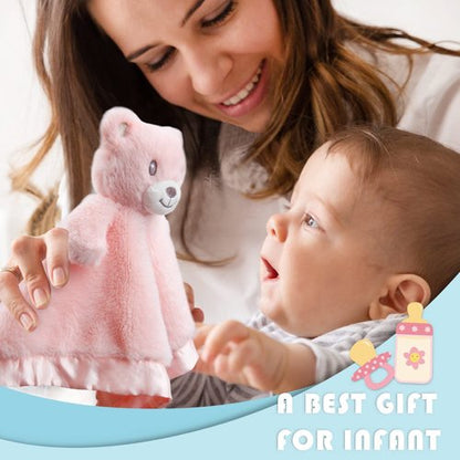 BEILIMU Baby Bear Security Blanket Soft Minky Baby Lovey Animal Plush Blanket Unisex Lovie Gift for Toddler, Boys and Girls, 16 Inch Pink